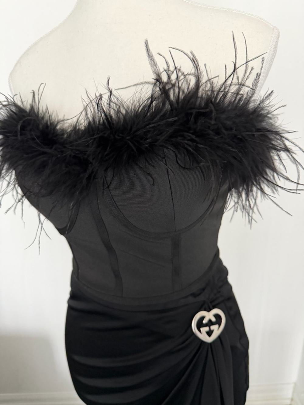 superdown Black Strapless Feather-Trim Midi Bustier